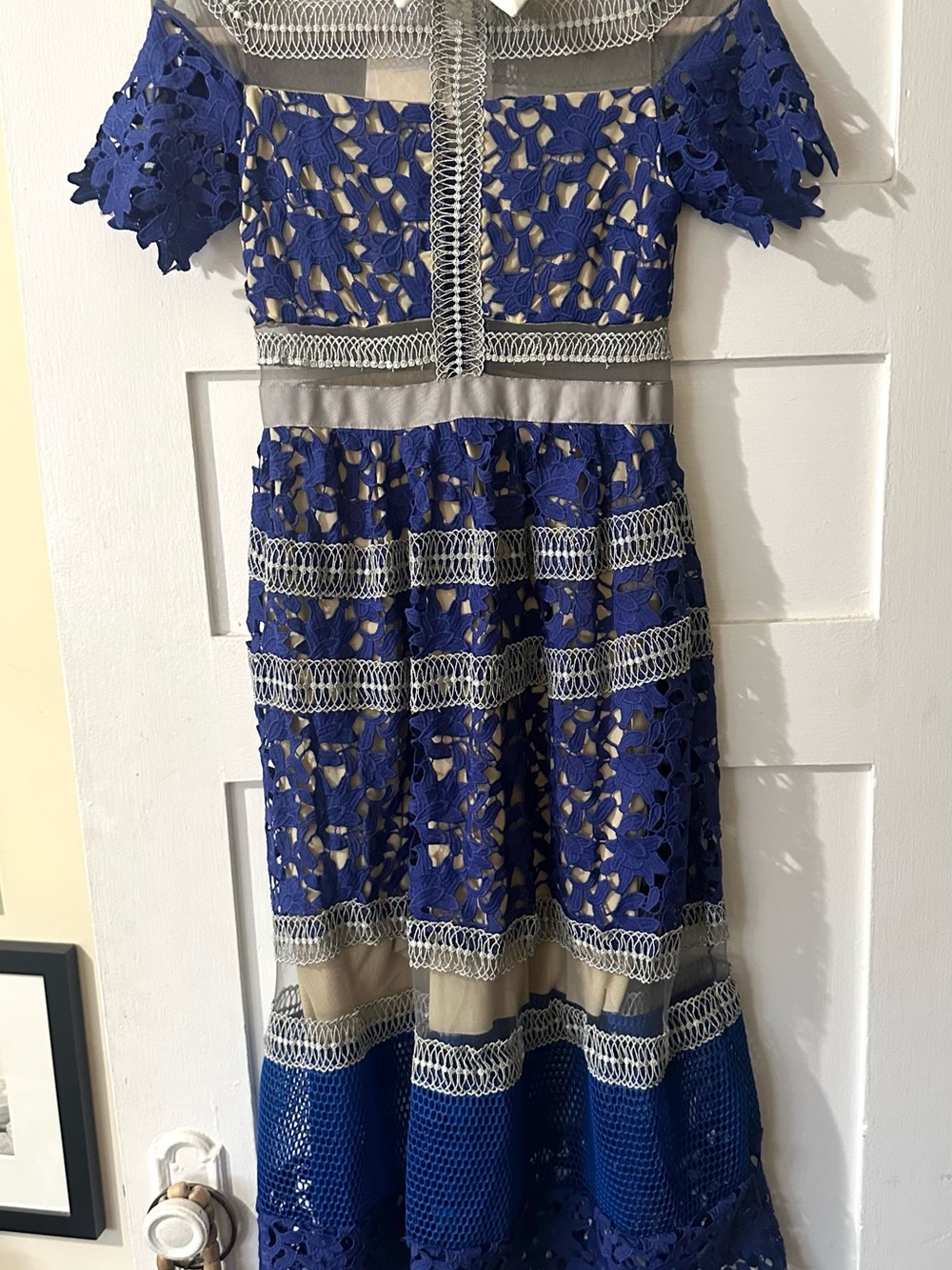 Blue Floral Lace Dress w White Collar